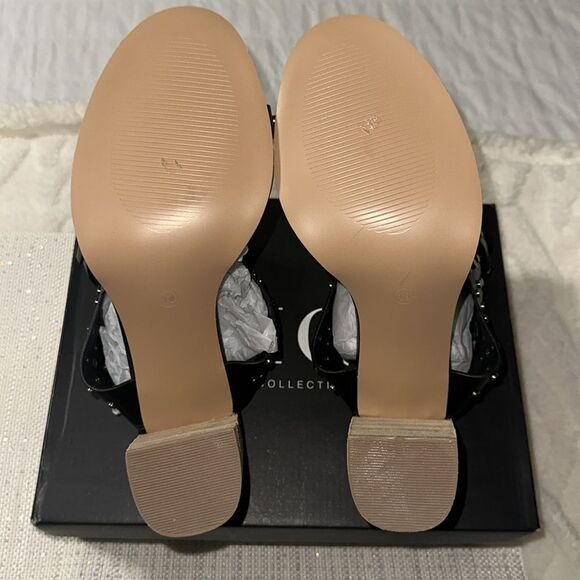 VICI 10 Celeste Black Metallic Studded Block Heel Strappy Multi Buckle Sandal - Picture 8 of 13